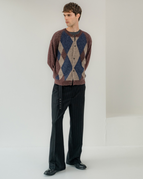 ALPACA ARGYLE CARDIGAN BURGUNDY