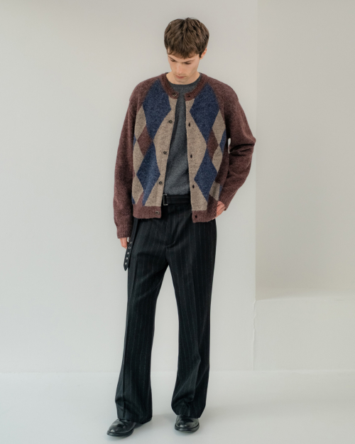 ALPACA ARGYLE CARDIGAN BURGUNDY