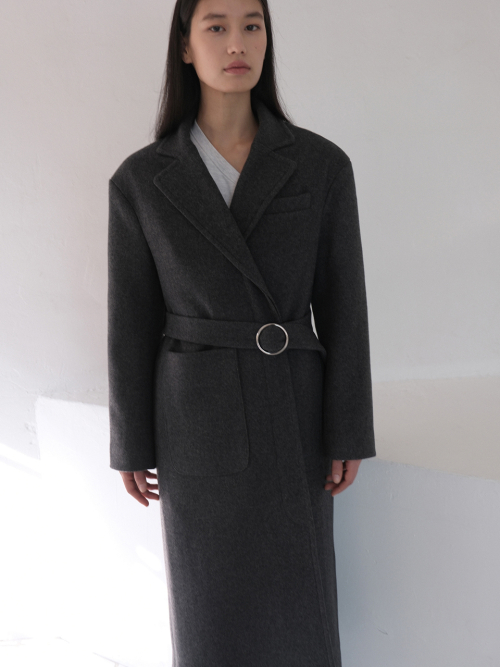 CLASSIC LONG COAT WITH RING BELT (GRAY)