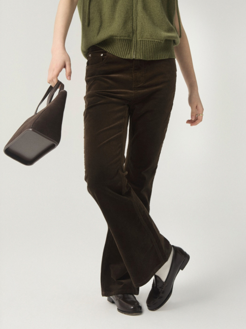 Вельветовые брюки клеш Rib Line_Brown