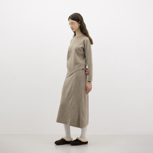 WD_Drawstring waist knit top and skirt set_BEIGE
