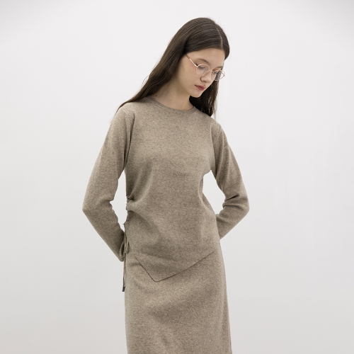 WD_Drawstring waist knit top and skirt set_BEIGE
