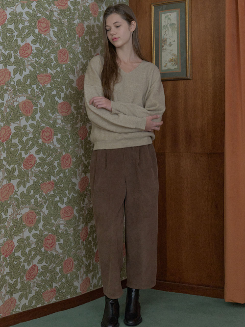Corduroy укороченный Banding Pants - BROWN