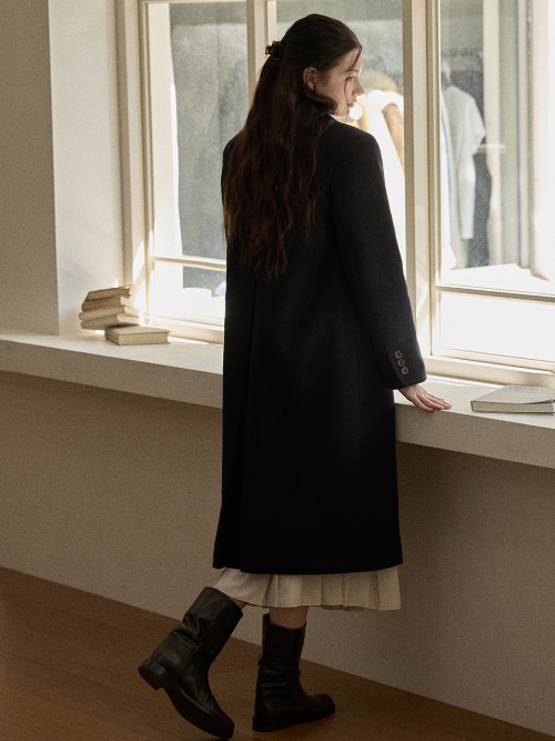 Single button long coat - Navy