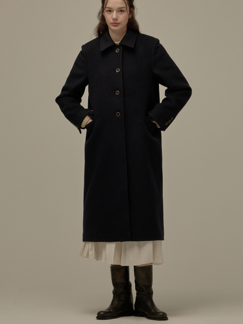 Single button long coat - Navy