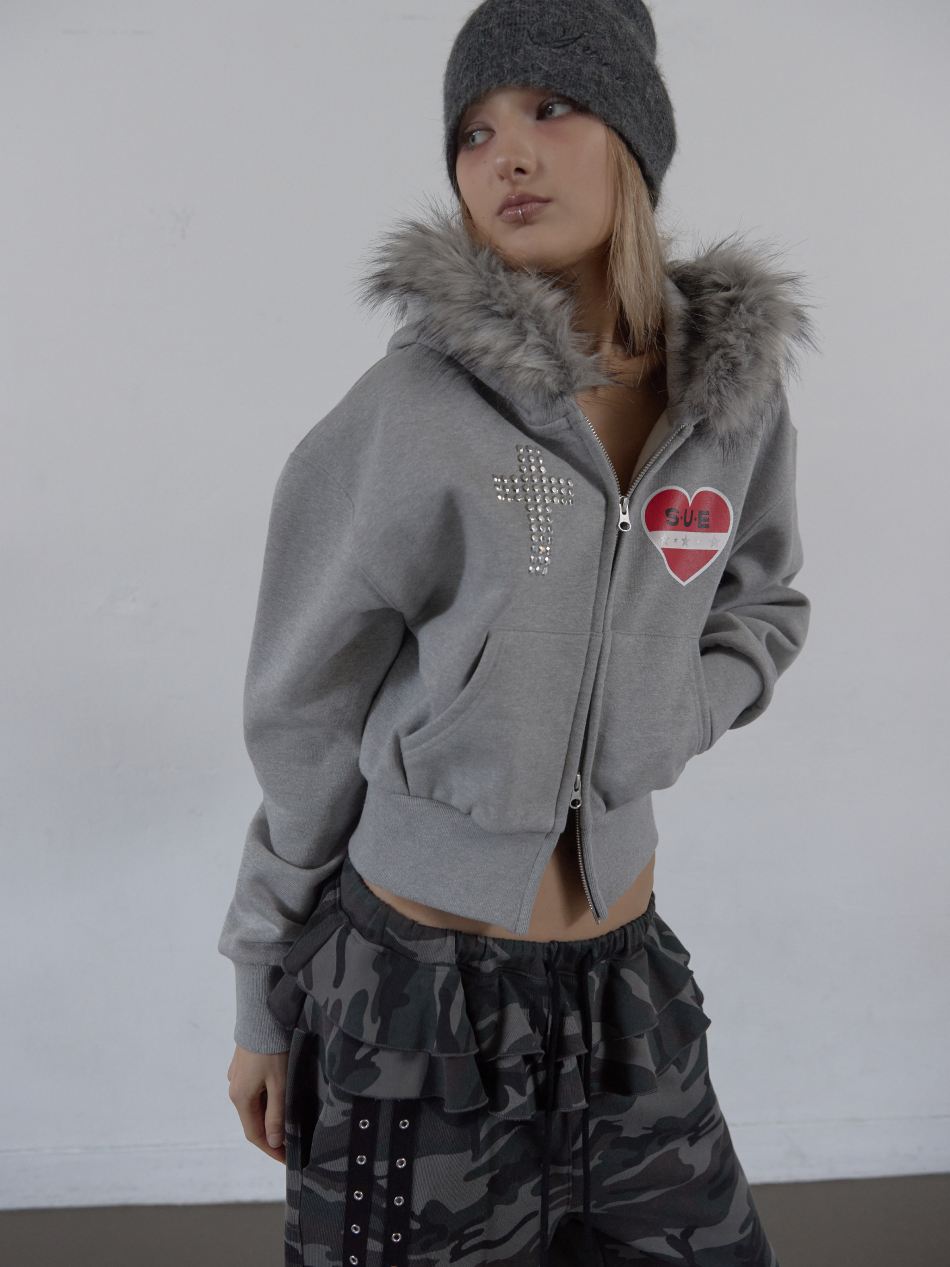 FUR TRIMMING HOODED ZIP-UP / MELANGE GRAY | ファッション通販サイト