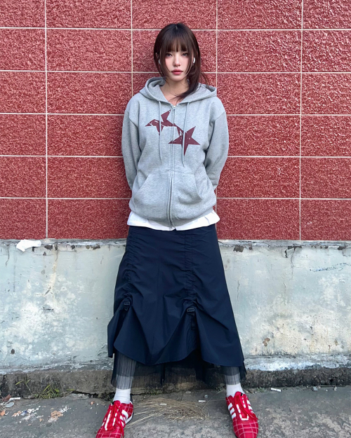 TWIN STAR ZIP UP HOODIE GREY(CV2FFUM498A)