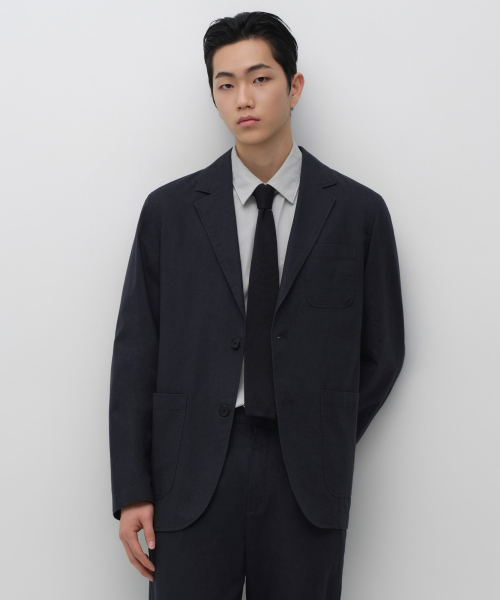 [CITY WORKERS] LINEN BLEND BLAZER [NAVY]