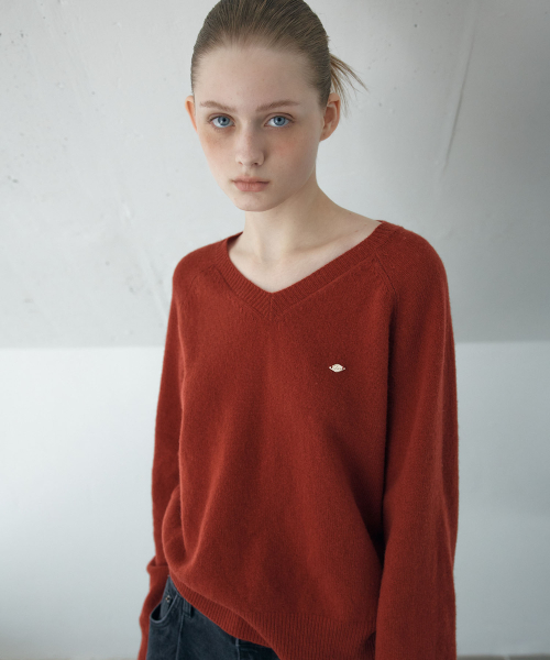V-NECK RAGLAN KNIT_RED
