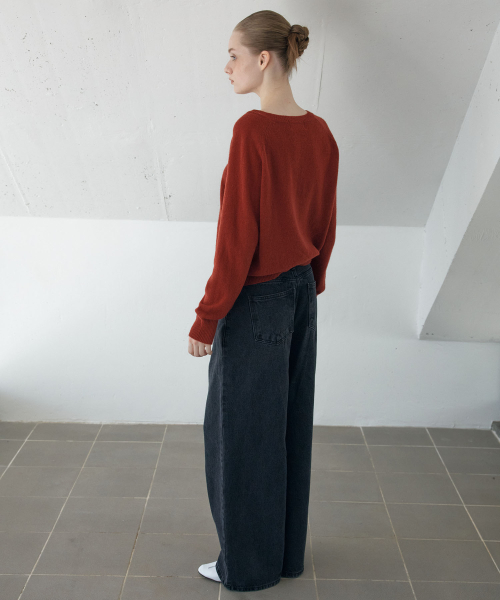 V-NECK RAGLAN KNIT_RED