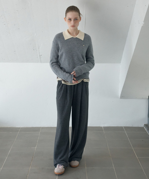 V-NECK RAGLAN KNIT_GREY