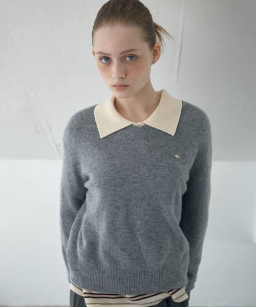 V-NECK RAGLAN KNIT_GREY