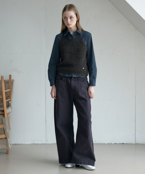 WOOL BLENDED KNIT VEST_D BROWN