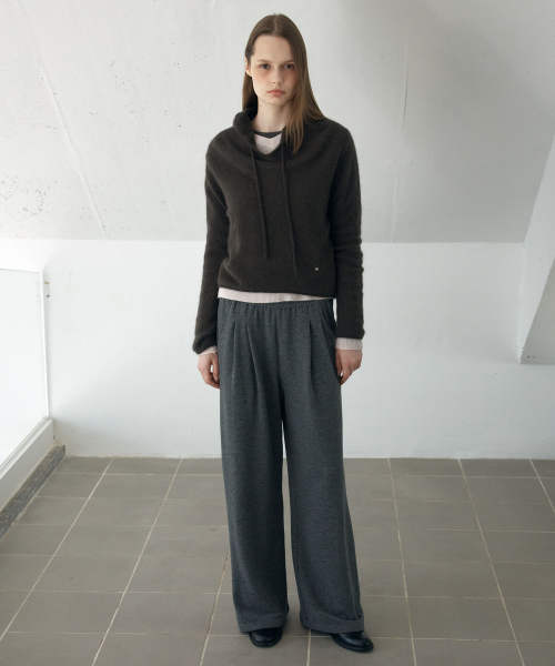 WOOL BLEND HOODED PULLOVER_BRWON