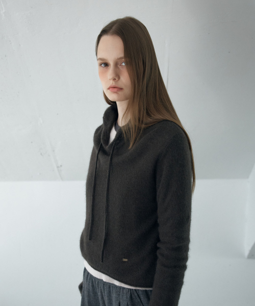 WOOL BLEND HOODED PULLOVER_BRWON