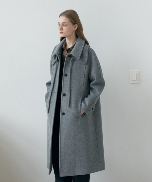 KNIT COLLAR BALMACAAN COAT_MISTY GREY