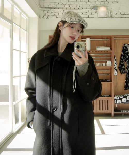KNIT COLLAR BALMACAAN COAT_BLACK