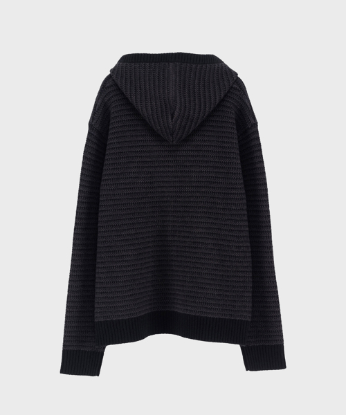 BLACK WOOL KNIT STRIPE HOODIE