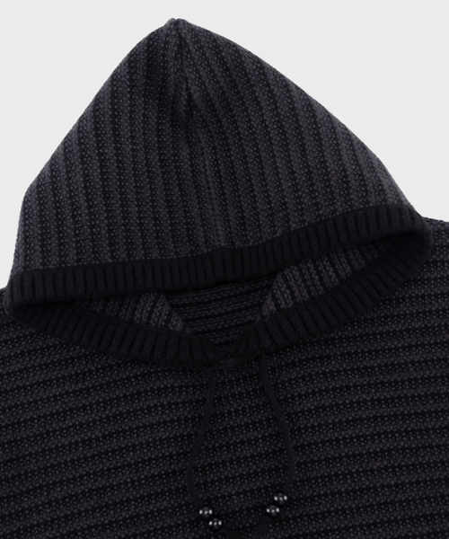 BLACK WOOL KNIT STRIPE HOODIE