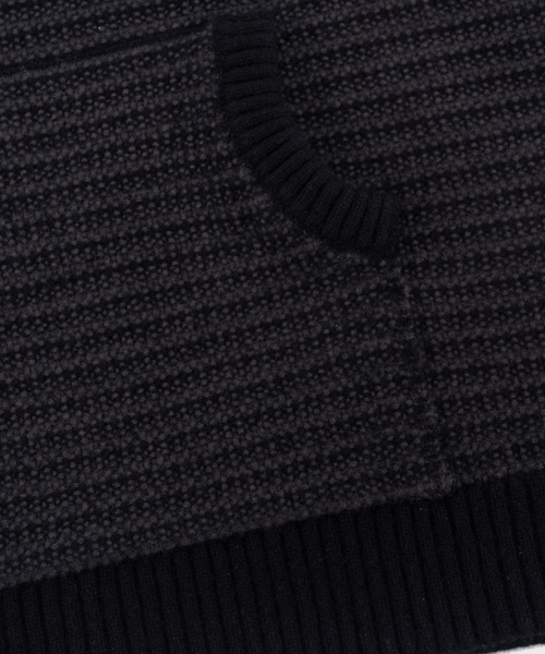 BLACK WOOL KNIT STRIPE HOODIE