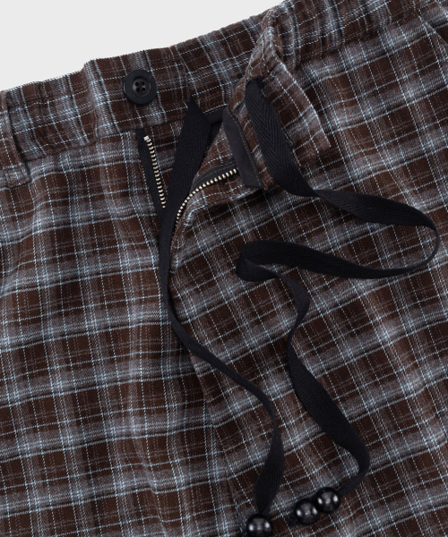 BROWN TRATAN CHECK ELASTIC WAIST TROUSER
