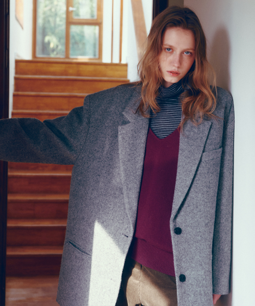 Wool Blended Maxi Over Fit Tailored Blazer Jacket_CTO147(Grey)