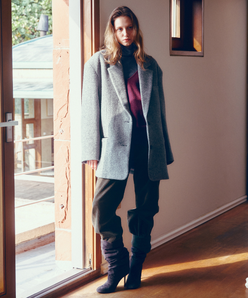 Wool Blended Maxi Over Fit Tailored Blazer Jacket_CTO147(Grey)
