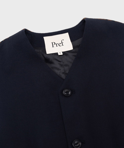 DARK NAVY WOOL FLORAL CORDUROY VEST