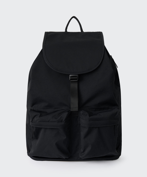 CRINKLE TWO POCKET FLAP BACKPACK [BLACK]