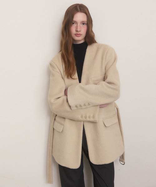 Lap pocket deep v neck midi coat ver.2 - beige