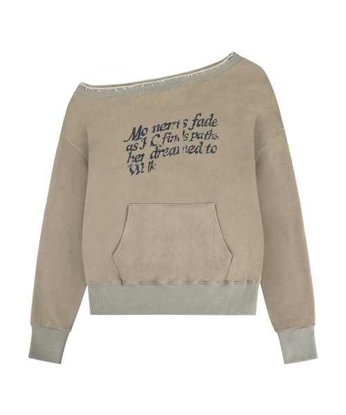 Washed Off Shoulder Sweatshirt - Beige