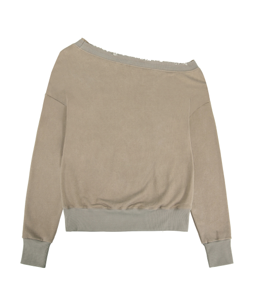 Washed Off Shoulder Sweatshirt - Beige