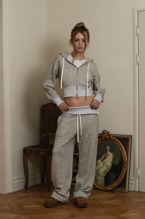 Bokashi cozy hood zip-up White melange