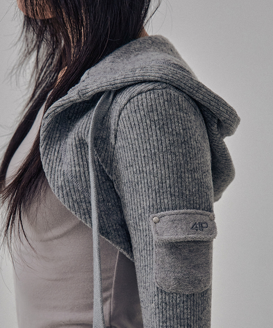 사일프레이(41PRAY) Knit Hoodie Bolero Cardigan / Grey - 사이즈