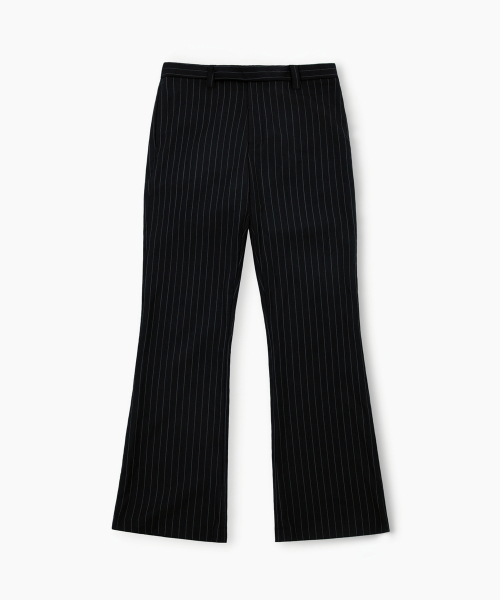 SERGE WOOL BOOTCUT TROUSERS - BLACK STIPRE