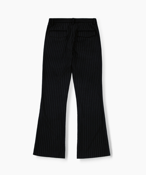 SERGE WOOL BOOTCUT TROUSERS - BLACK STIPRE