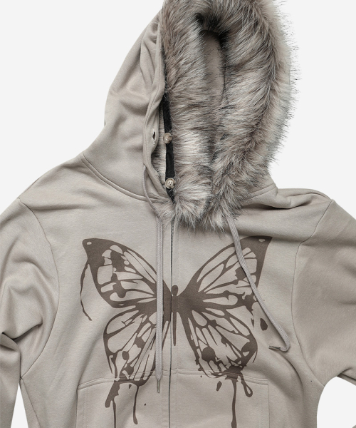 BUTTERFLY SPLATTER ZIP-UP #BEIGE (на флисе, съемный мех)