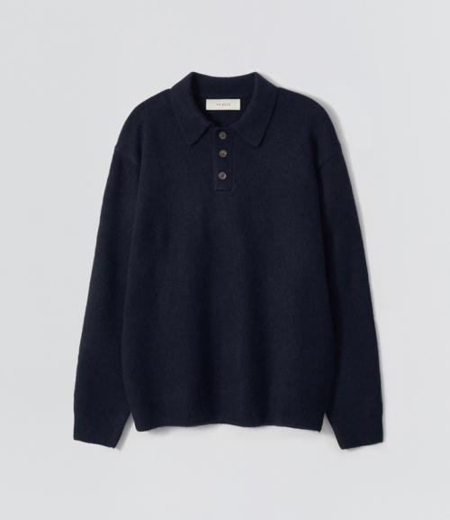 Natural Button Collar Knit_Navy