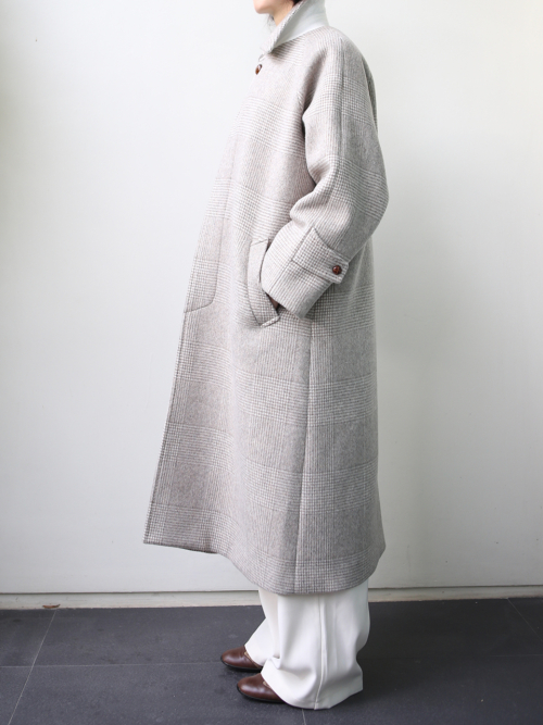 GLEN CHECK RAGLAN CHECK OVER COAT_BEIGE