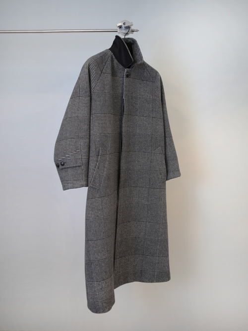 GLEN CHECK RAGLAN CHECK OVER COAT_BLACK