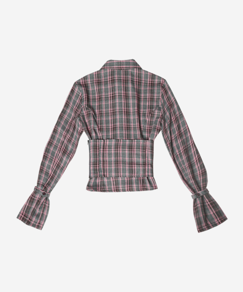 CHECK CORSET SHIRT #PINK GRAY