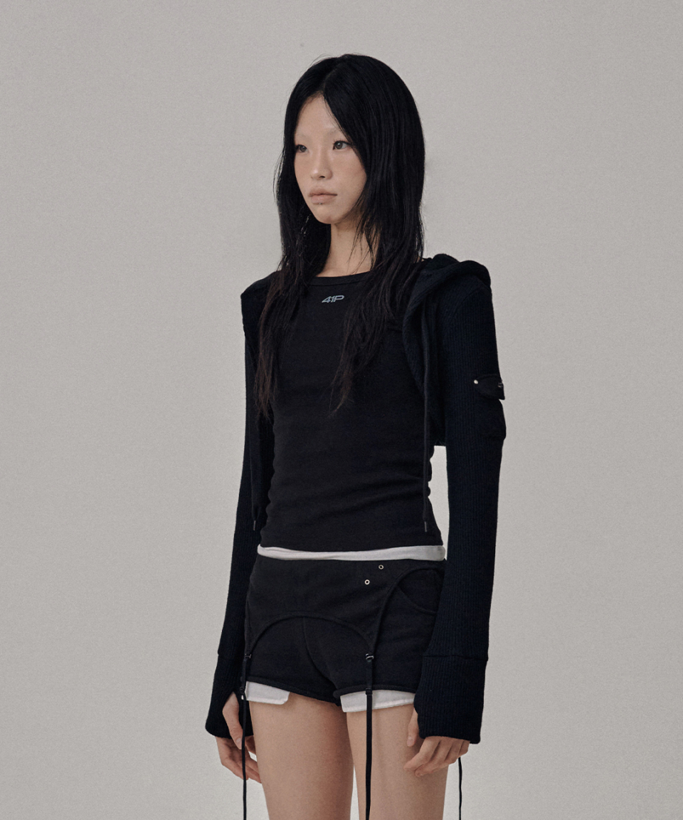 사일프레이(41PRAY) Knit Hoodie Bolero Cardigan / Black - 사이즈