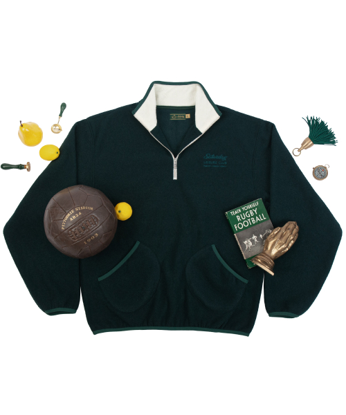 Leisure Terry Fleece Half Zip-Up Sweater(Unisex) - British Racing Green & Ivory
