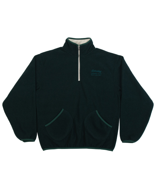Leisure Terry Fleece Half Zip-Up Sweater(Unisex) - British Racing Green & Ivory