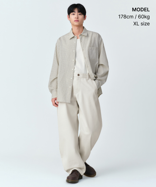 RELAXED SMALL PLAID CHECK SHIRT [LIGHT BEIGE/GREY]