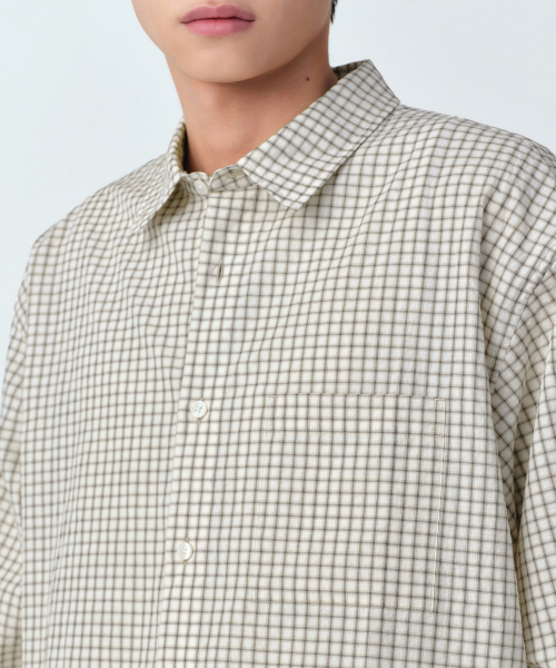 RELAXED SMALL PLAID CHECK SHIRT [LIGHT BEIGE/GREY]