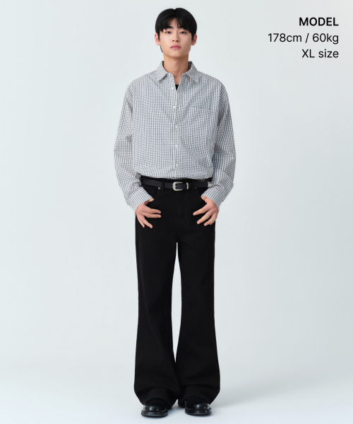 RELAXED SMALL PLAID CHECK SHIRT [LIGHT GREY/BLACK]