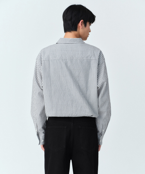 RELAXED SMALL PLAID CHECK SHIRT [LIGHT GREY/BLACK]