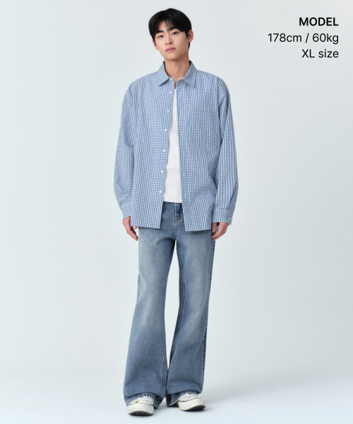 RELAXED SMALL PLAID CHECK SHIRT [SKY BLUE/NAVY]