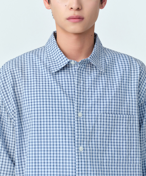 RELAXED SMALL PLAID CHECK SHIRT [SKY BLUE/NAVY]